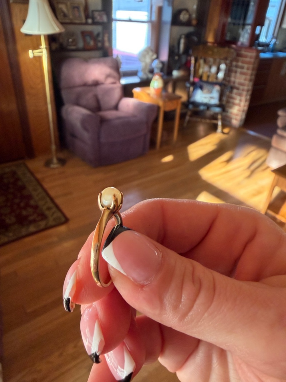 Delicate Gold Ring with Small Pearl - Picture 7 of 14